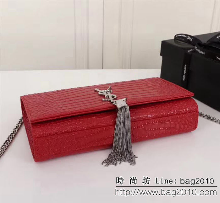 YSL聖羅蘭 鱷魚紋牛皮 時尚鏈條流蘇包 可單肩斜挎 26700 YAS1240
